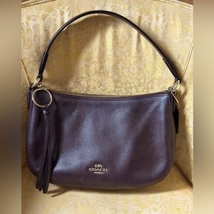 COACH peddled leather oxblood/aubergine saddlebag hobo with gold accents